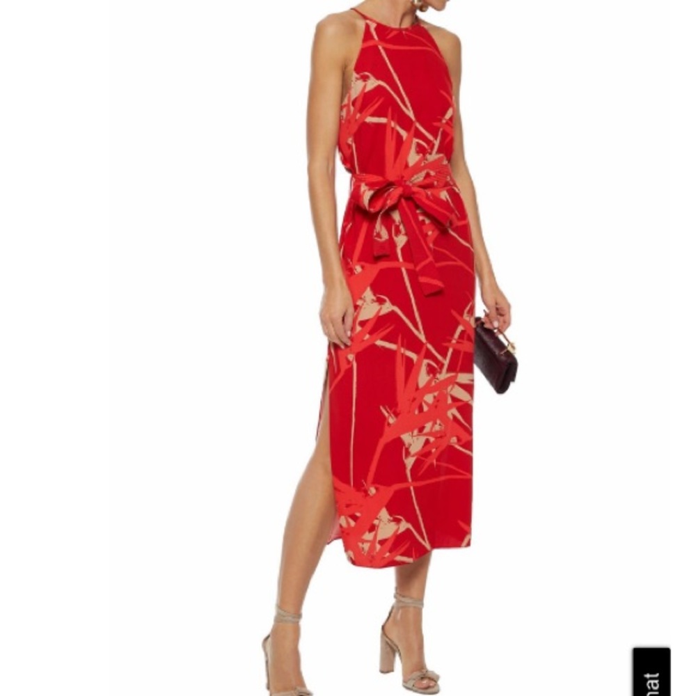 Halston printed crepe de chine midi dress
